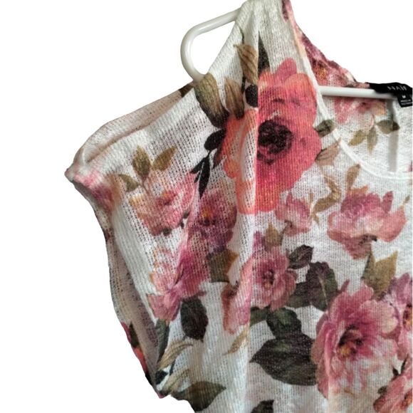 Naif Pink Floral Casual Cold Shoulder Knit Top Size M - Picture 4 of 7